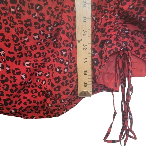 LOVERS + FRIENDS Hayden Red Mini Dress in Sahara Cheetah Bloused Sleeves Shirred - Picture 12 of 16
